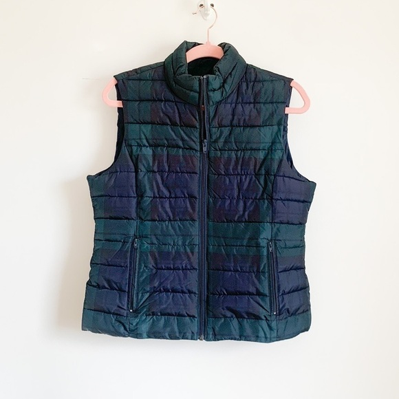 Coldbrook Essentials Navy Blue Green Plaid Puffer Vest Medium - Picture 1 of 7
